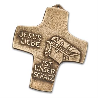 Bronzekreuz "Jesus Liebe ist unser Schatz" 