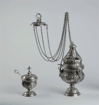 Rauchfassgarnitur, versilbert , barock 