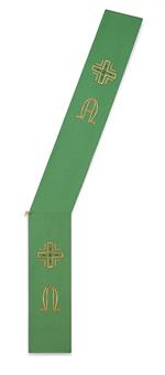 Diakonstola, grün mit Kreuz, Alpha und Omega 